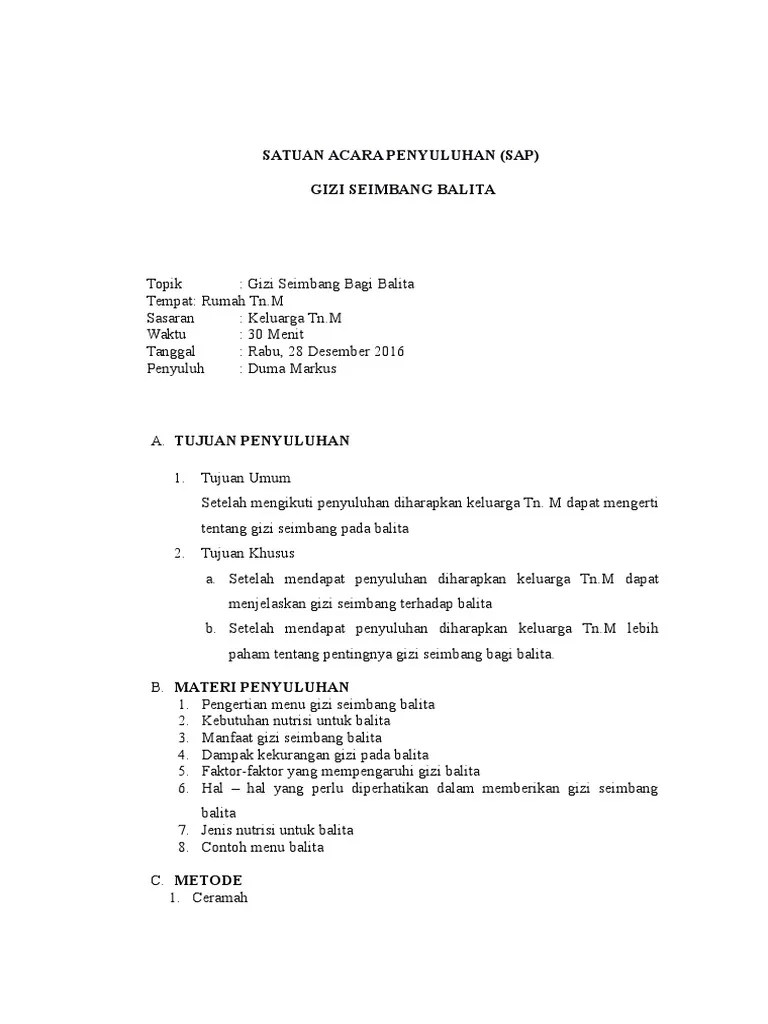 Satuan Acara Penyuluhan Nutrisi | PDF