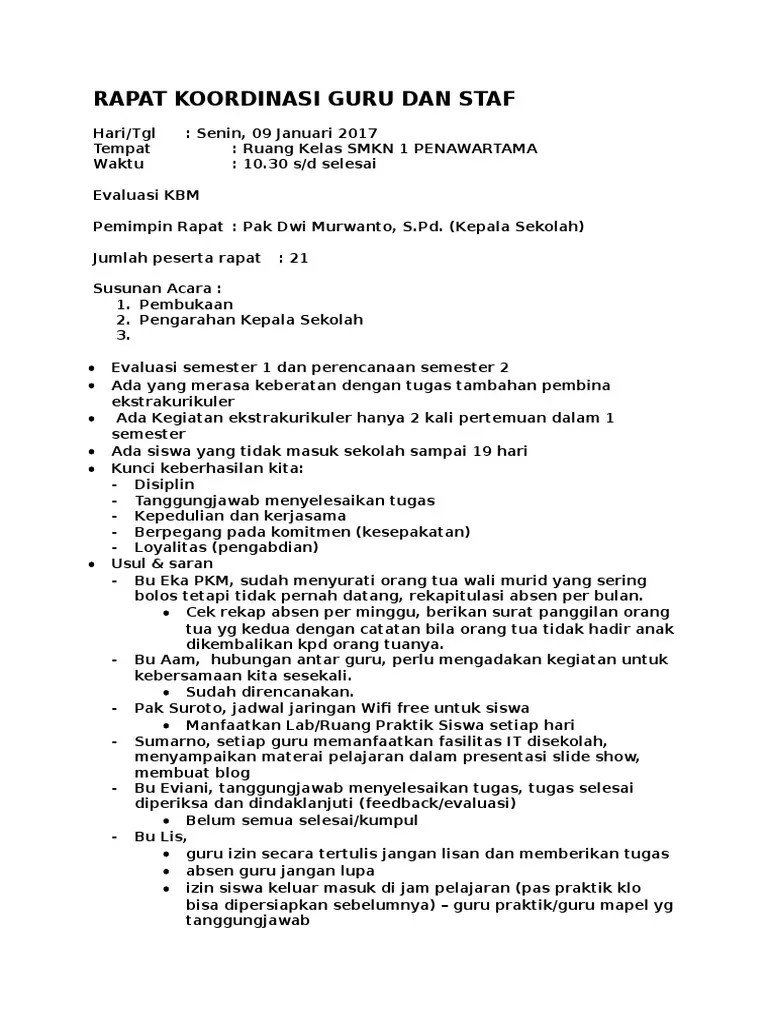 Contoh Notulen Rapat Persiapan Ujian Sekolah - Lektur