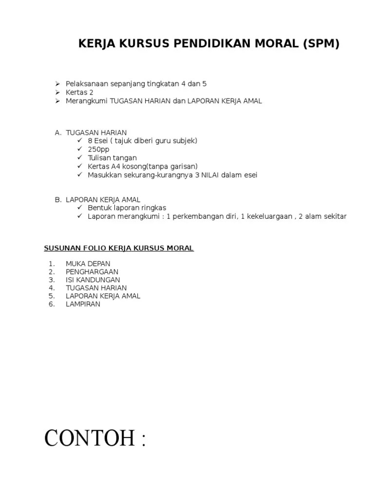 Isi kandungan folio pendidikan moral ( kerja kursus). Format Susunan Pdf