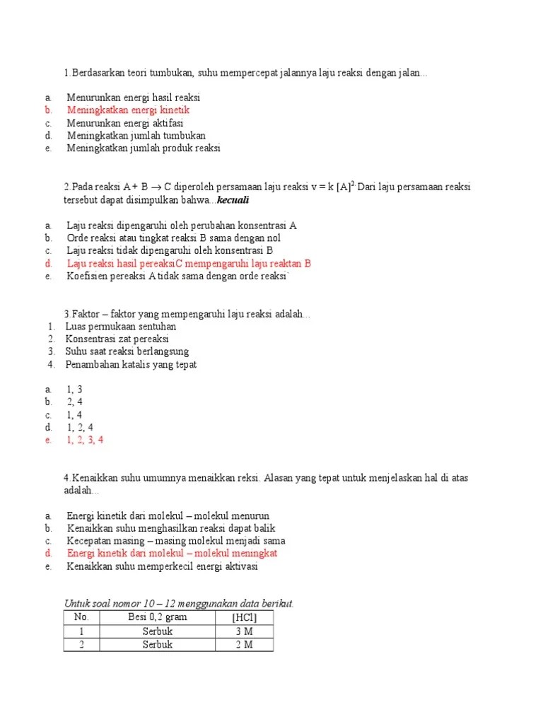 Contoh Soal Laju Reaksi - Soal Kelasmu