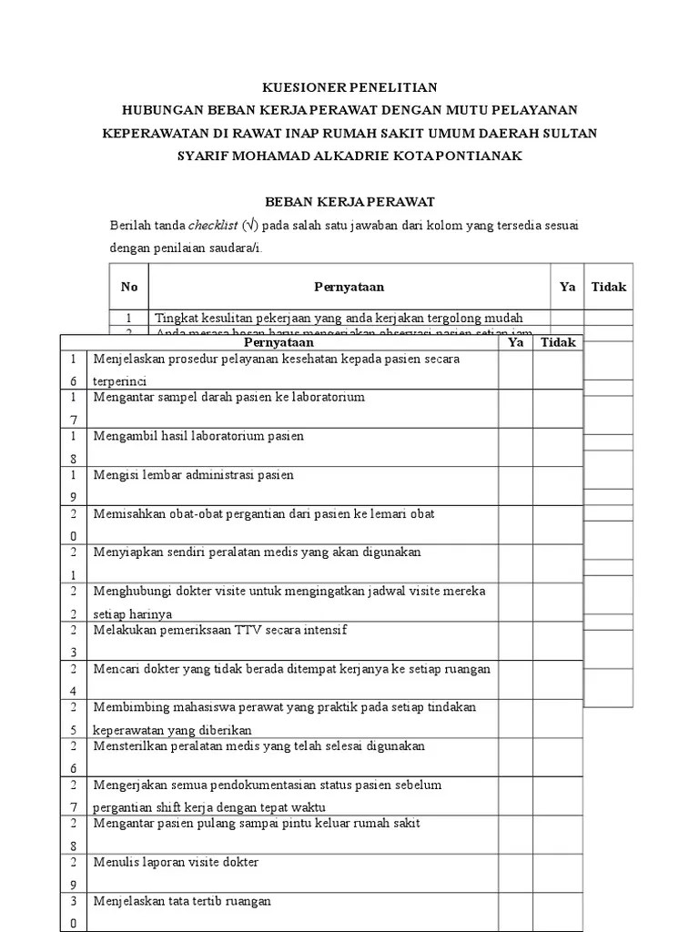 Pemeriksaan mikroskopis tb dengan observasi menggunakan kuesioner, . Kuesioner B Penelitian Beban Kerja Pdf