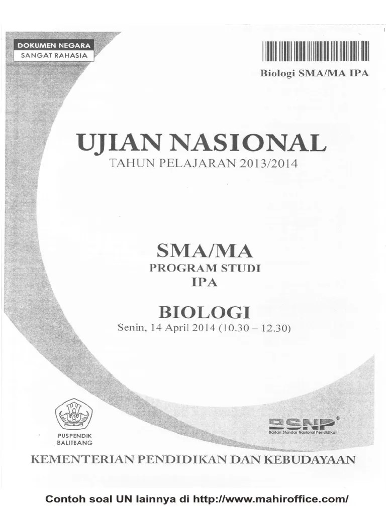 Jual buku kumpulan soal dan pembahasan un biologi, persiapan menghadapi un/usbn sma/ma oleh wilman sutisna, s.pd. Contoh Soal Un Biologi Sma Ma Progam Studi Ipa Pdf Pdf