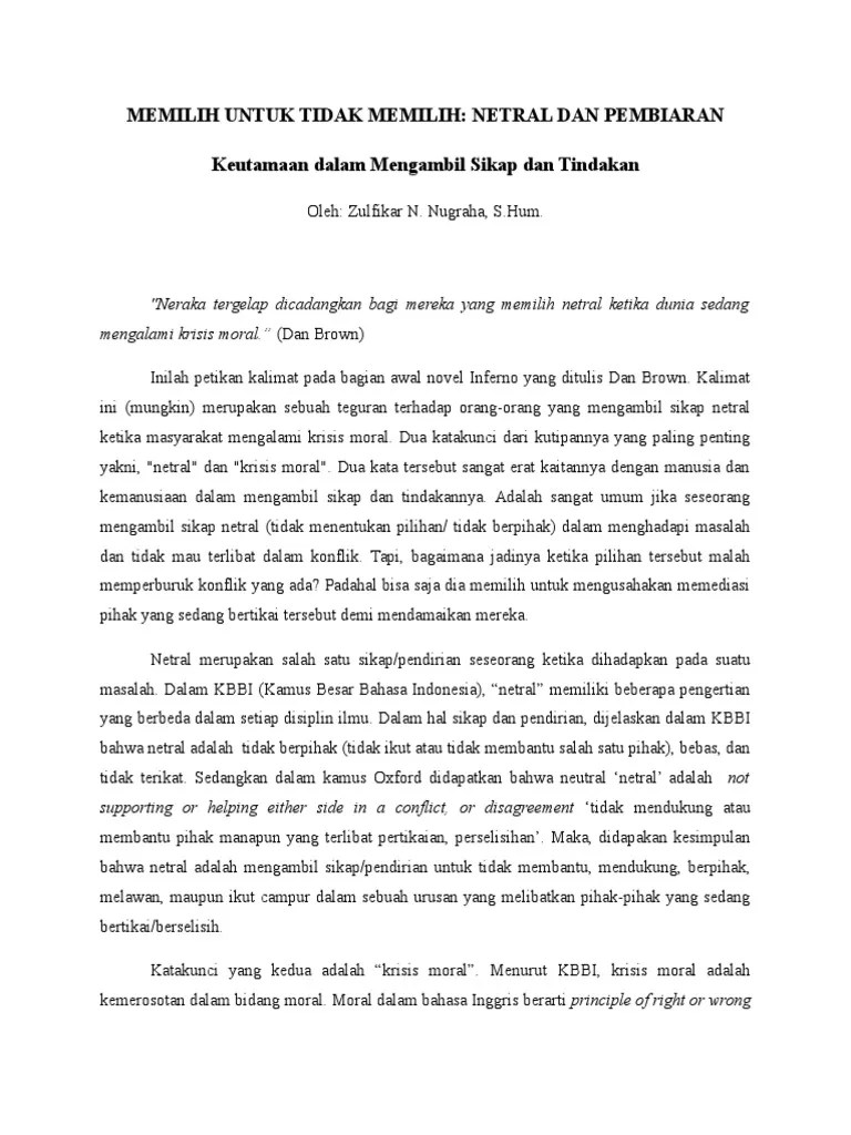 Memilih Untuk Tidak Memilih: Netral Dan Pembiaran