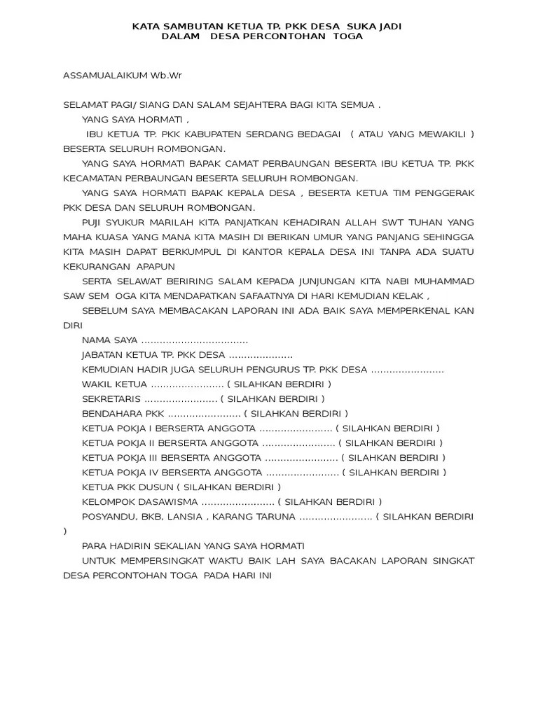 Contoh Kata Sambutan Ibu Ketua Pkk