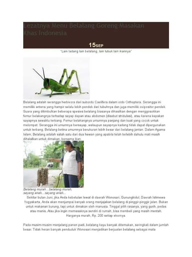 Lezatnya Menu Belalang Goreng Masakan Khas | PDF