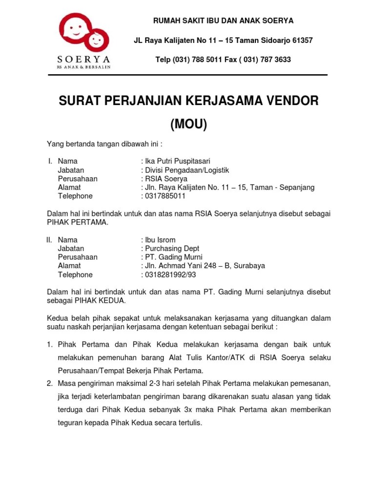 Para pihak dalam kontrak kerjasama ini adalah pt sap dan pt bgr. Contoh Surat Perjanjian Kerjasama Supplier Content