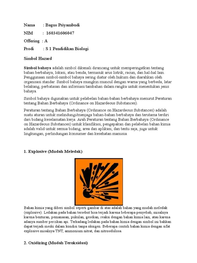 Contoh bahan kimianya logam natrium dan aseton. Simbol Hazard Dan Nfpa Pdf