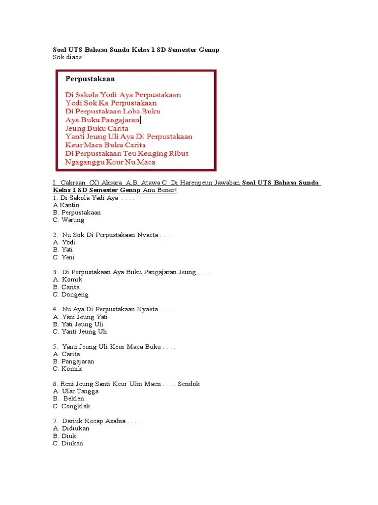 Namun pas adalah istilah baru yang dipakai sebagai pengganti isitilah download soal uts genap bahasa jawa kelas 4 semester 2 contoh inggris . Soal Uts Bahasa Sunda Kelas 1 Sd Semester Genap Pdf