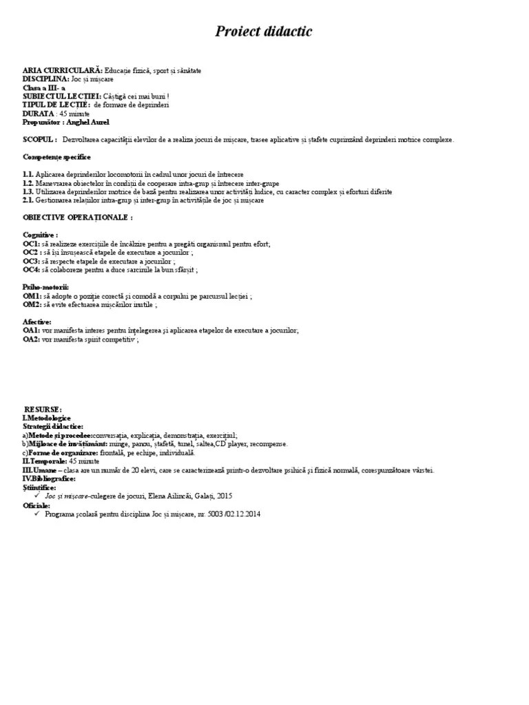 Mircea ștefan (2006) definește jocul de mișcare astfel: 0 Proiect Joc Si Miscare