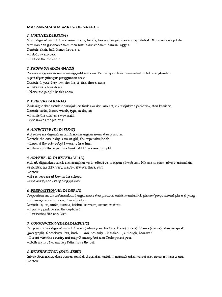 15 Soal Parts of Speech Pilihan Ganda Dan Jawabannya | PDF | Bagian dari  Kalimat | Kata Keterangan