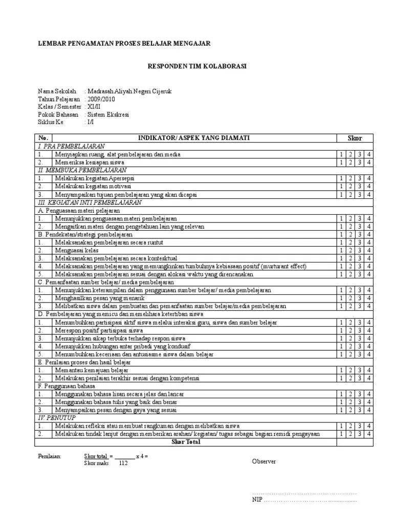 Yang dibutuhkan untuk membuat 150 ml. Lembar Pengamatan Proses Belajar Mengajar Tim Kolaborasi Pdf