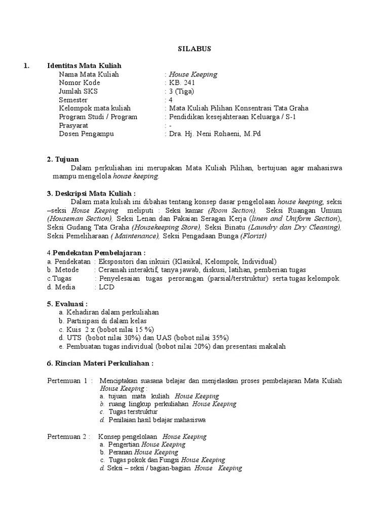 Silabus Housekeeping | PDF