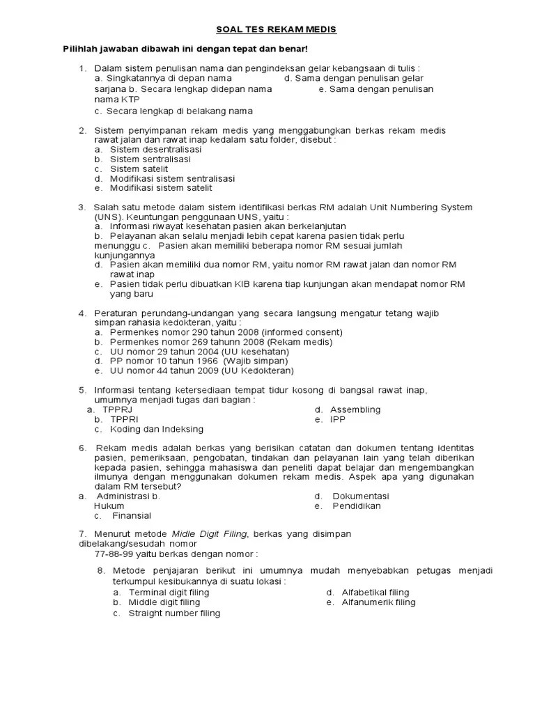 Soal Tes Rekam Medis | PDF