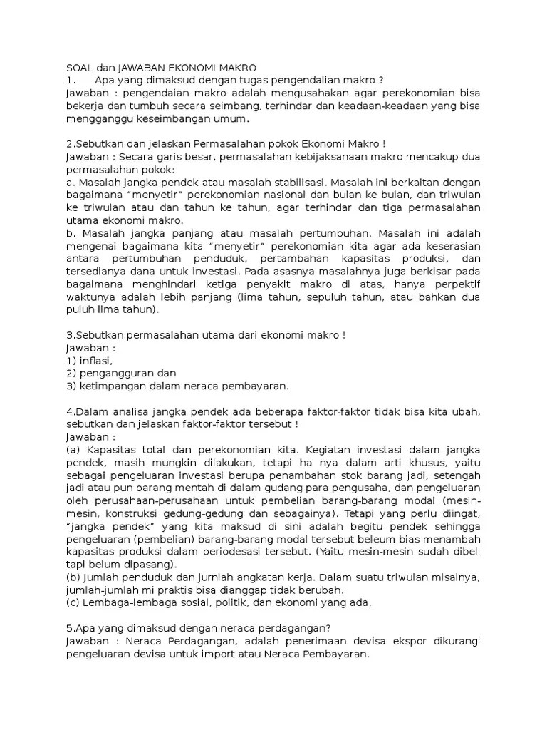 Soal essay ekonomi kelas 10 semester 2 materi bank. Soal Dan Jawaban Ekonomi Makro Pdf