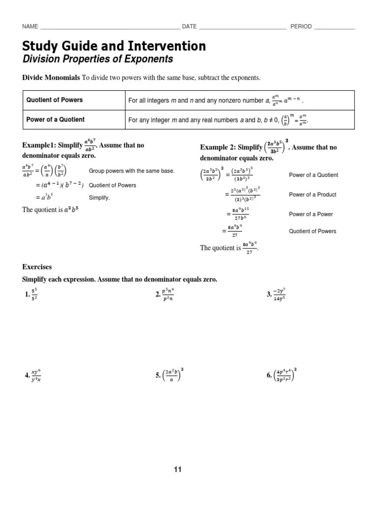 A collection of worksheet and lesson topics that cover all aspects of. 7 2 Division Properties Of Exponents Worksheet Pdf Exponentiation Fraction Mathematics