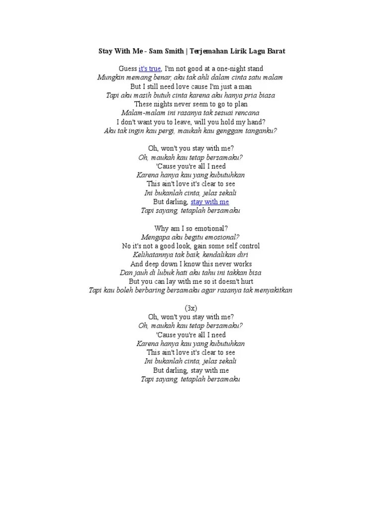 Lirik Lagu Sam Smith Stay With Me Bahasa Indonesia