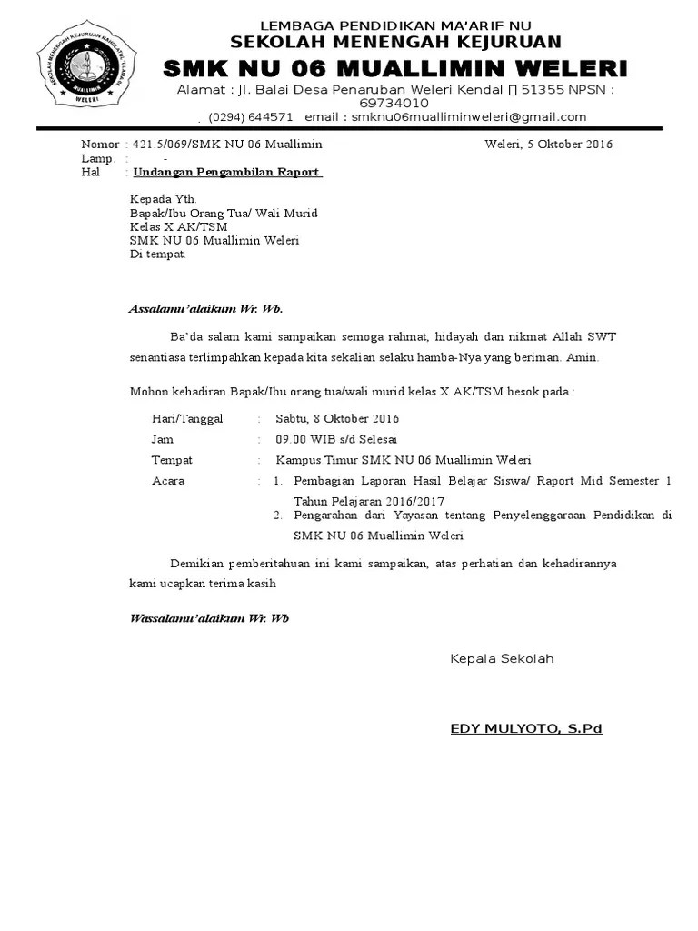 contoh susunan pembuatan surat yang baik dan benar. Surat Undangan Pengambilan Raport Smt Mid 1 Pdf