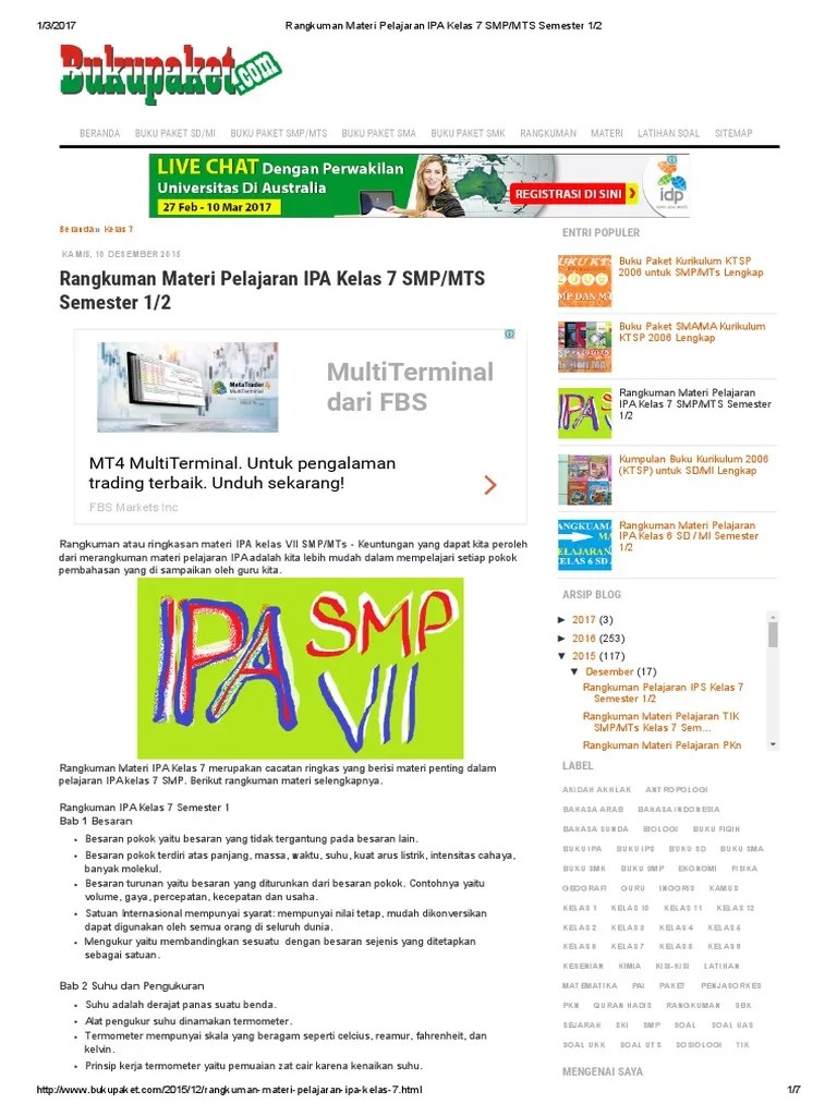 Buku prakarya kelas 7 semester 1. Rangkuman Materi Pelajaran IPA Kelas 7 SMP_MTS Semester 1_2