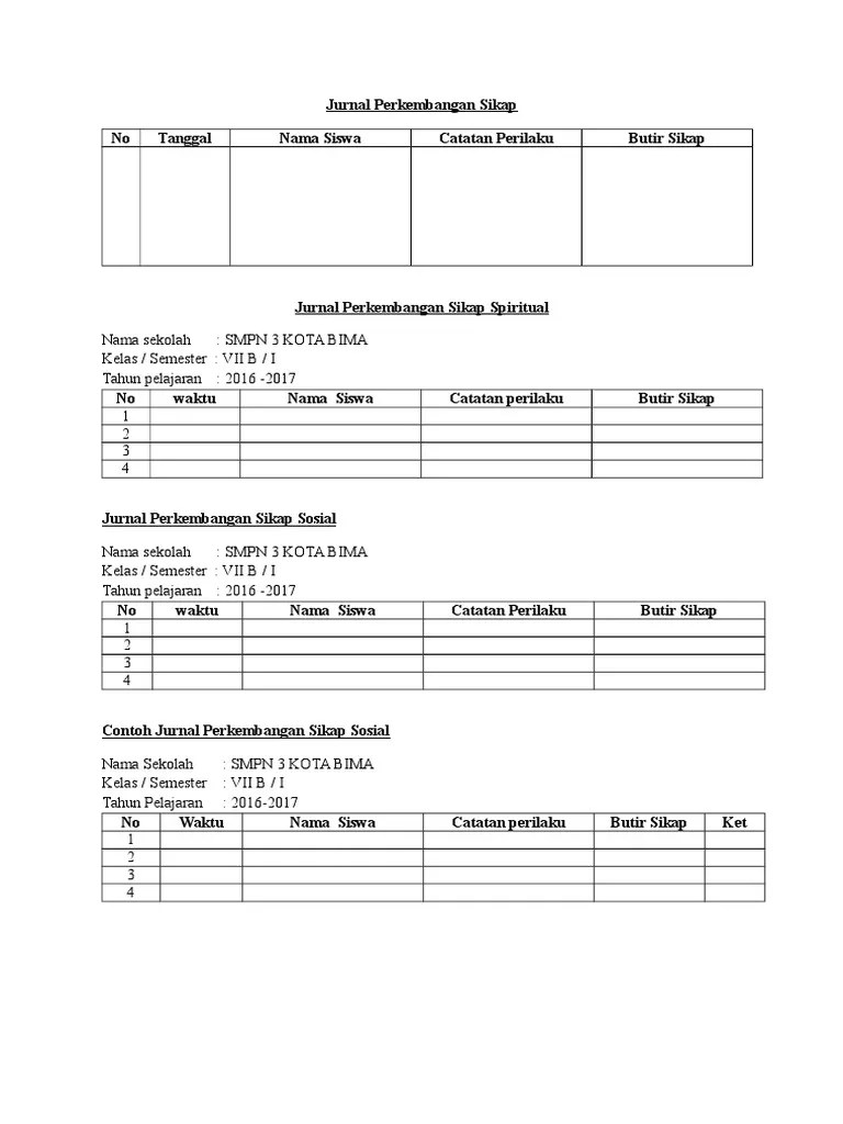 Contoh Tabel Jurnal Perkembangan Sikap | PDF