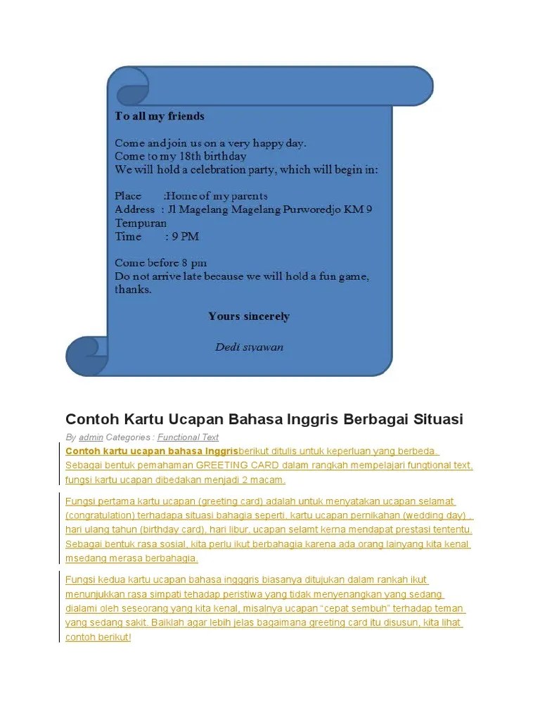 Pengertian fungsi dan rumus future continuous tense bahasa. Contoh Kartu Ucapan Bahasa Inggris Berbagai Situasi Pdf