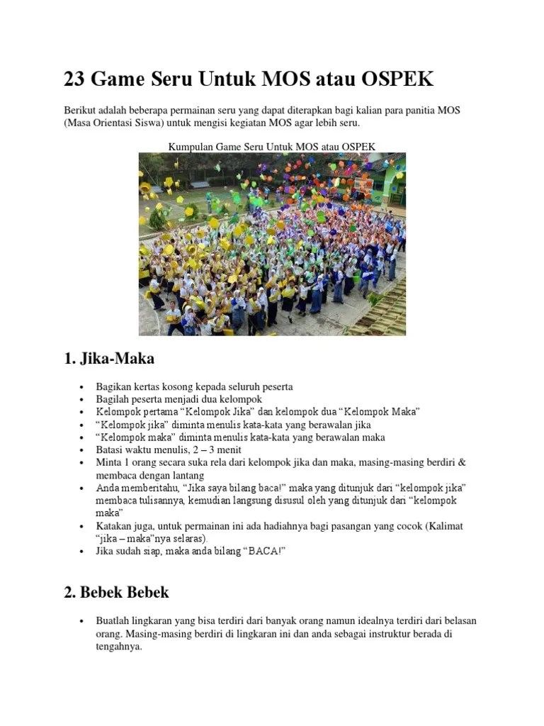 23 Game Seru Untuk MOS Atau OSPEK | PDF