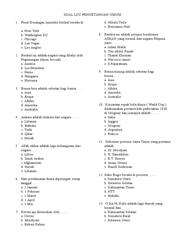 Soal LCC Pengetahuan Umum | PDF