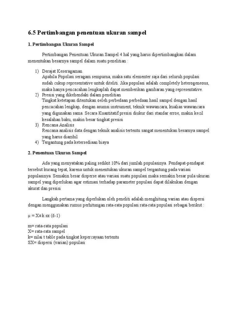 6.5 Pertimbangan Penentuan Ukuran Sampel | PDF