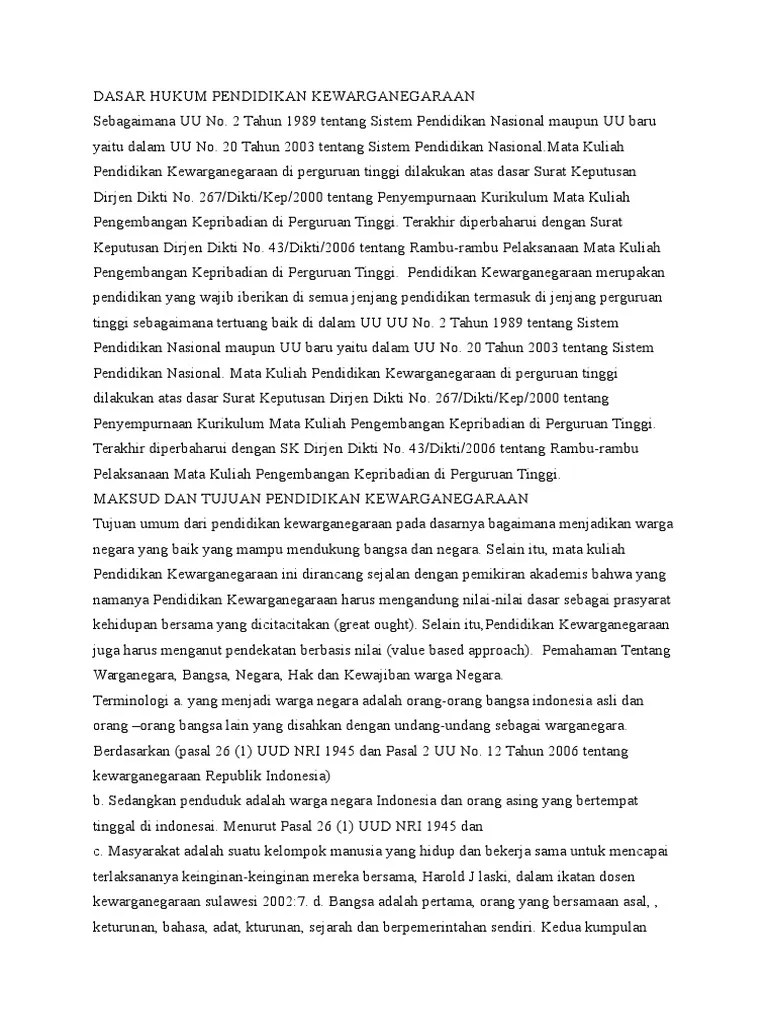 Dasar Hukum Pendidikan Kewarganegaraan | PDF