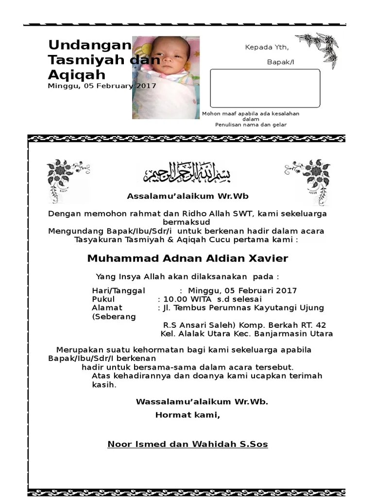 Jual beli undangan aqiqah online aman garansi shopee. Undangan Aqiqah Tasmiyah Pdf