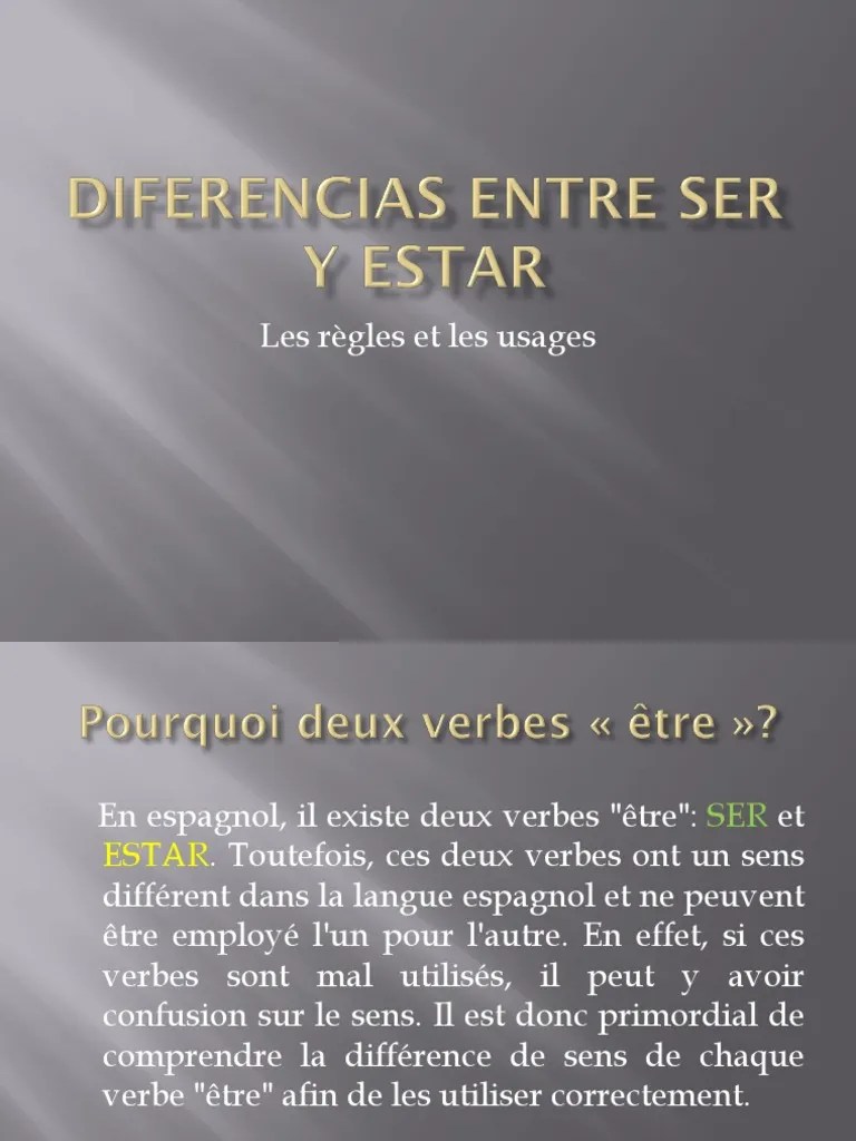 Les verbes être et avoir sont des . Diferencias Entre Ser Y Estar Langue Espagnole Langues