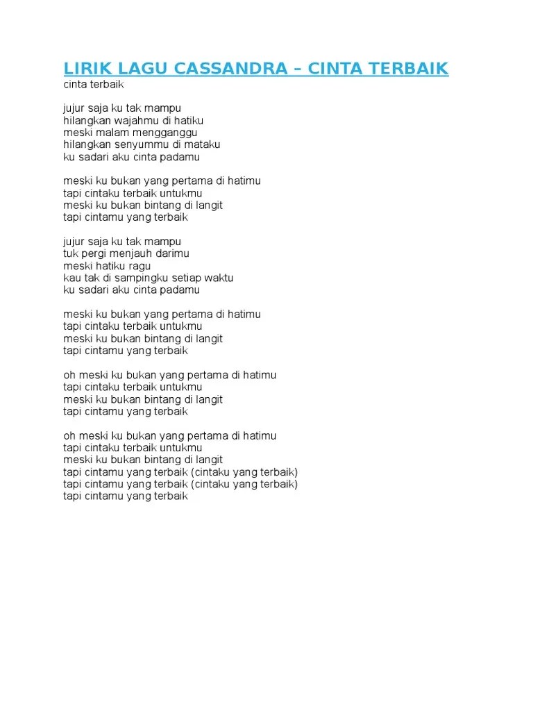 Lirik Cinta Terbaik Dan Chord