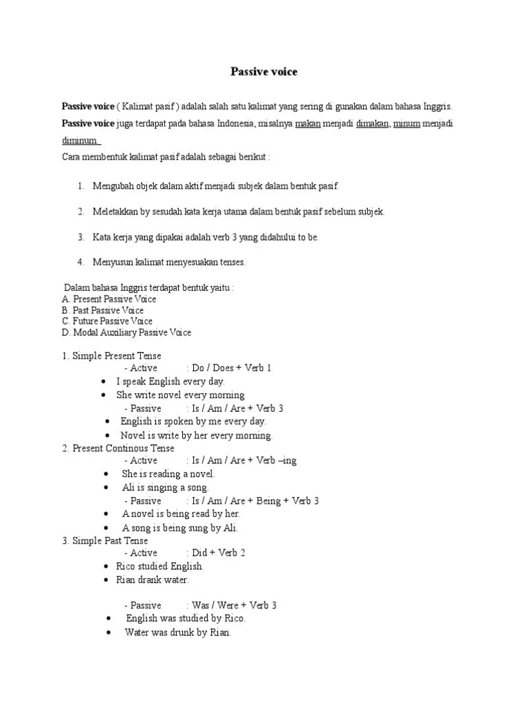 Pengertian kalimat pasif (passive voice). Passive Voice English Cafe Pdf Verb English Language