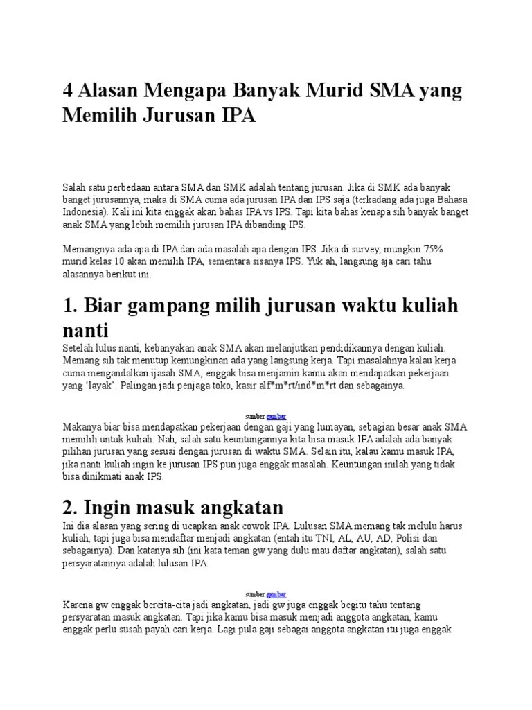 4 Alasan Mengapa Banyak Murid SMA Yang Memilih Jurusan IPA