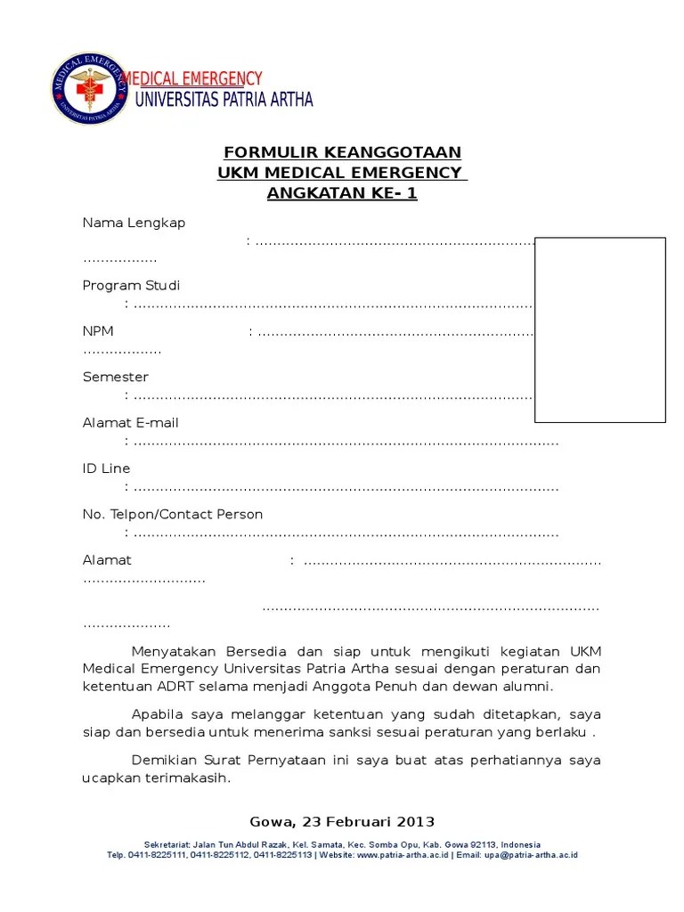 Contoh Surat Formulir Pendaftaran Ukm - Nusagates