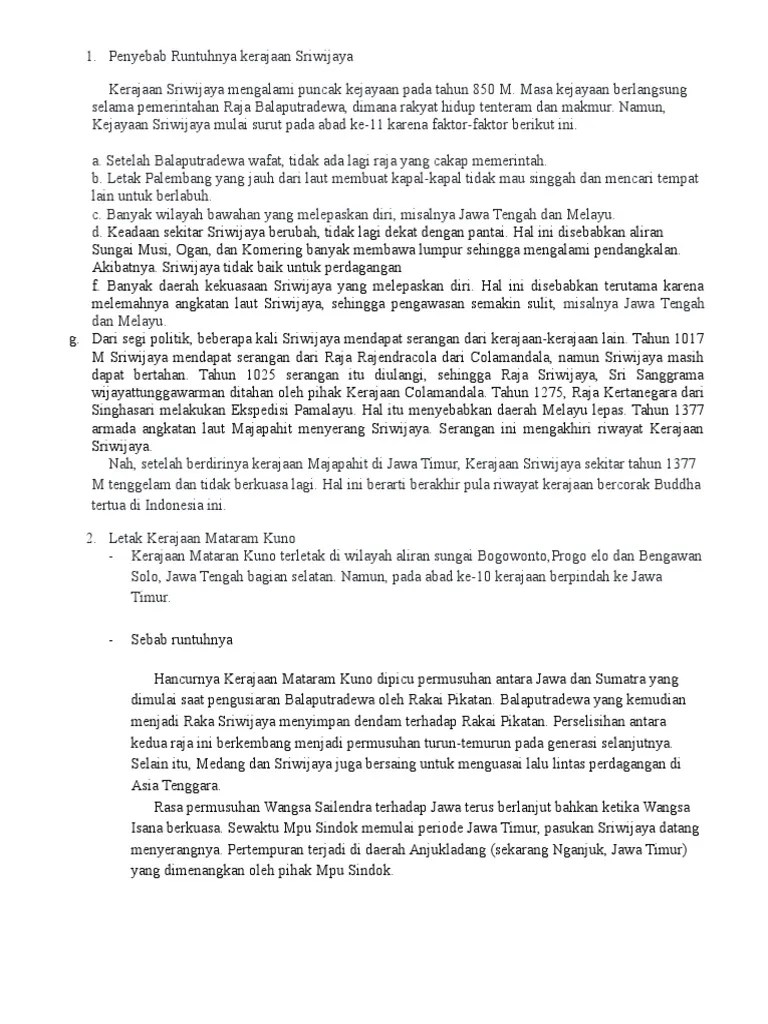 Penyebab Runtuhnya Kerajaan Sriwijaya | PDF