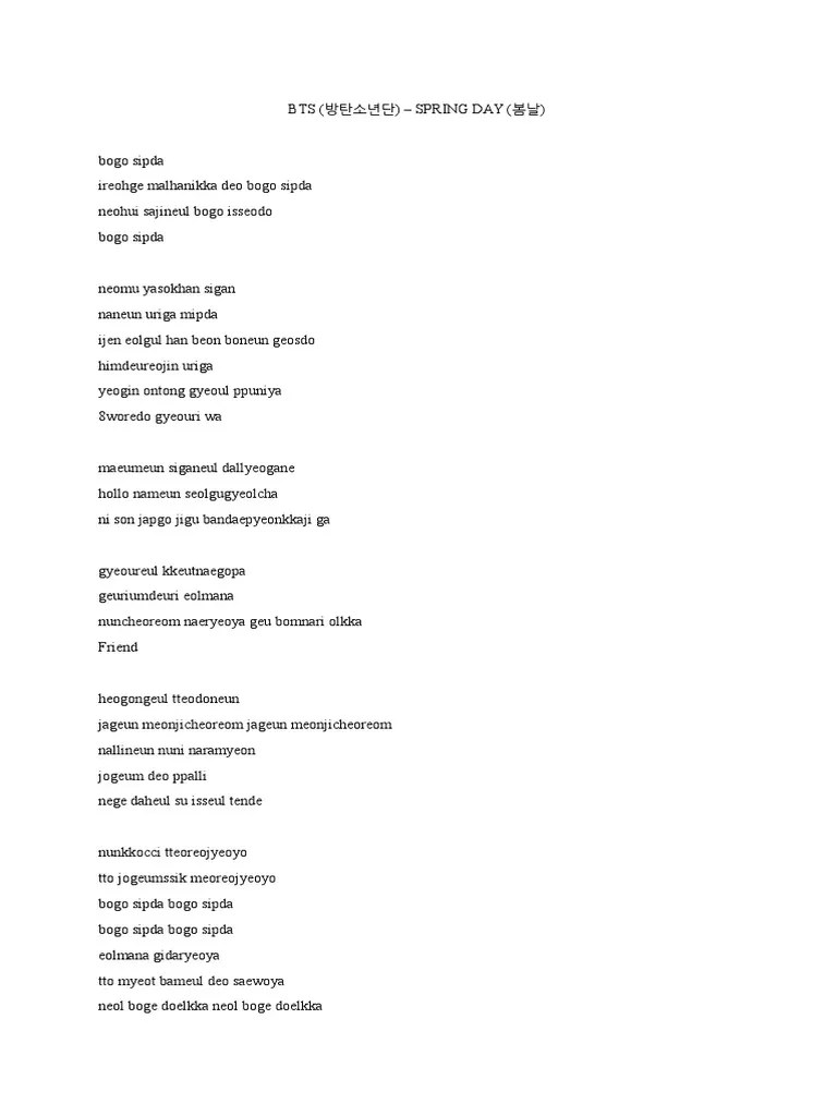 Lirik Lagu Bts Spring Day Terjemahan Bahasa Indonesia