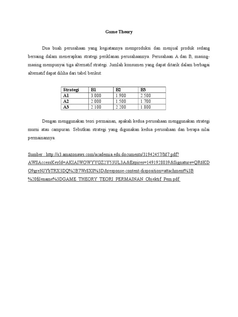 Latar belakang yang telah diuraikan, terdapat beberapa pertanyaan yang dapat. Contoh Soal Game Theori Dan Integer