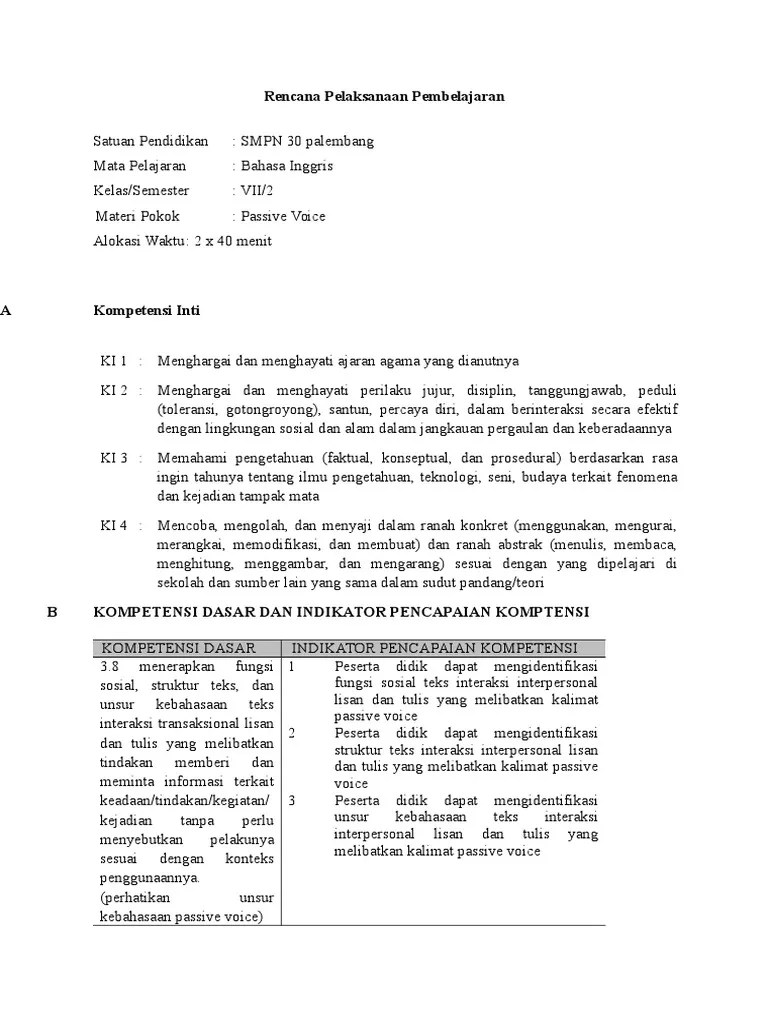 Rpp passive voice · 1. Aulia Almira 14250017 Rpp Kelas 9 Kd 3 8 Pdf