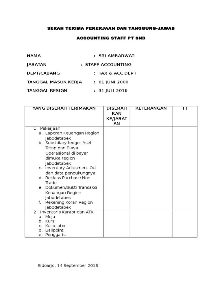 (3) ppk dan penyedia menandatangani berita acara serah terima. Serah Terima Pekerjaan Dan Tanggung Pdf