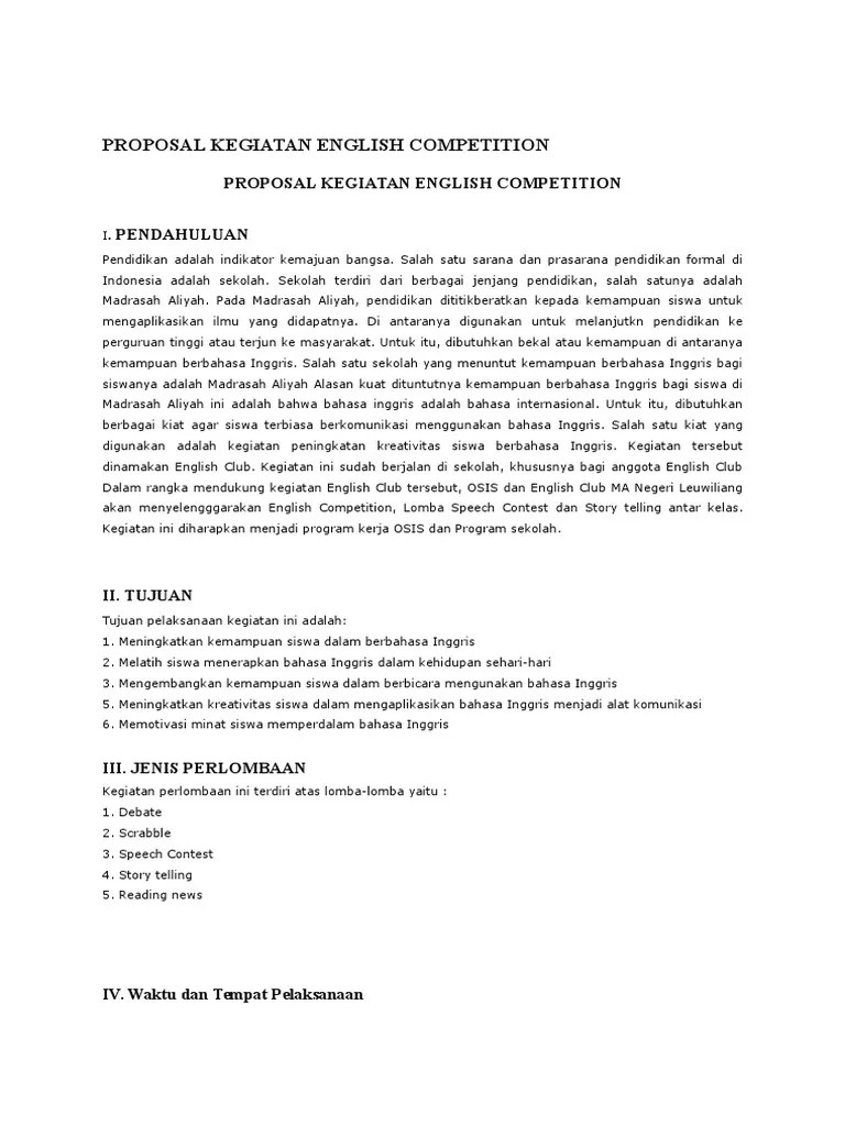 Proposal kegiatan lomba english contest. Jenis Jenis Lomba Dalam Bahasa Inggris