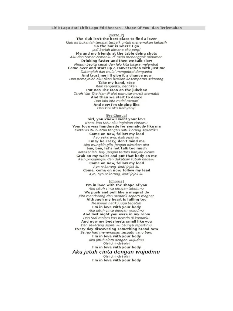 Say, boy, let's not talk too much. Lirik Lagu Dari Lirik Lagu Ed Sheeran Pdf
