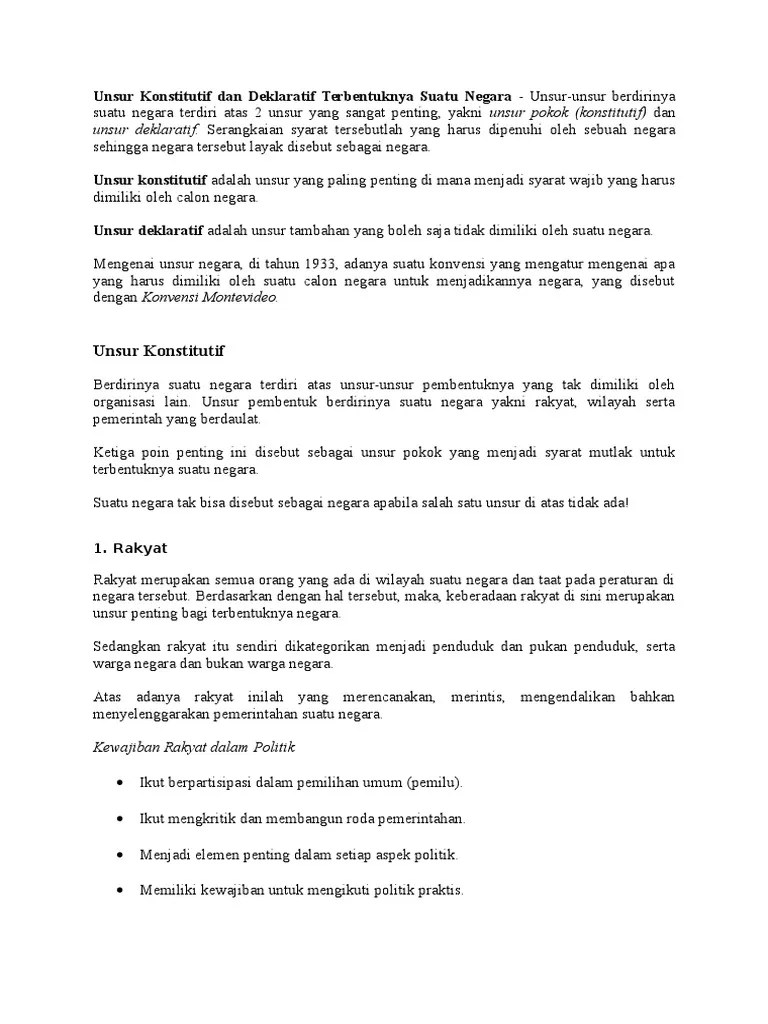 Unsur Konstitutif Dan Deklaratif Terbentuknya Suatu Negara | PDF