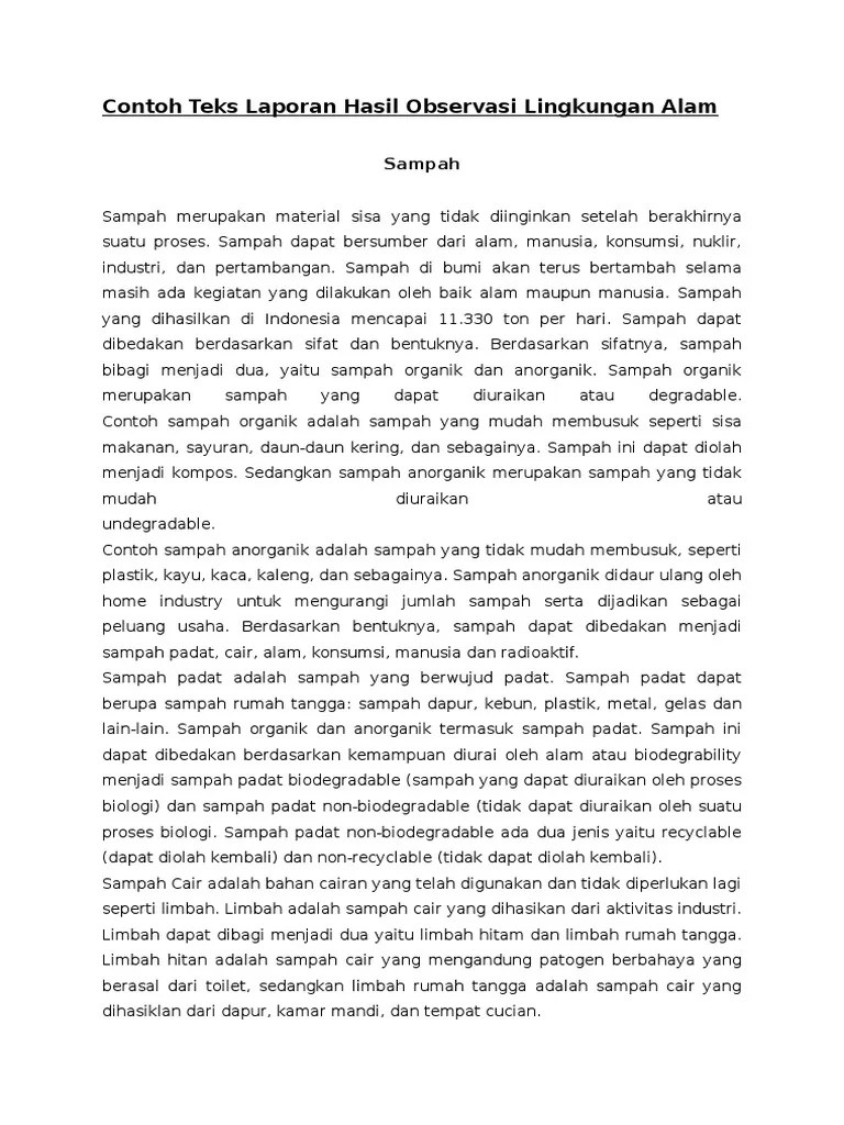 Contoh Laporan Hasil Observasi Lingkungan Rumah