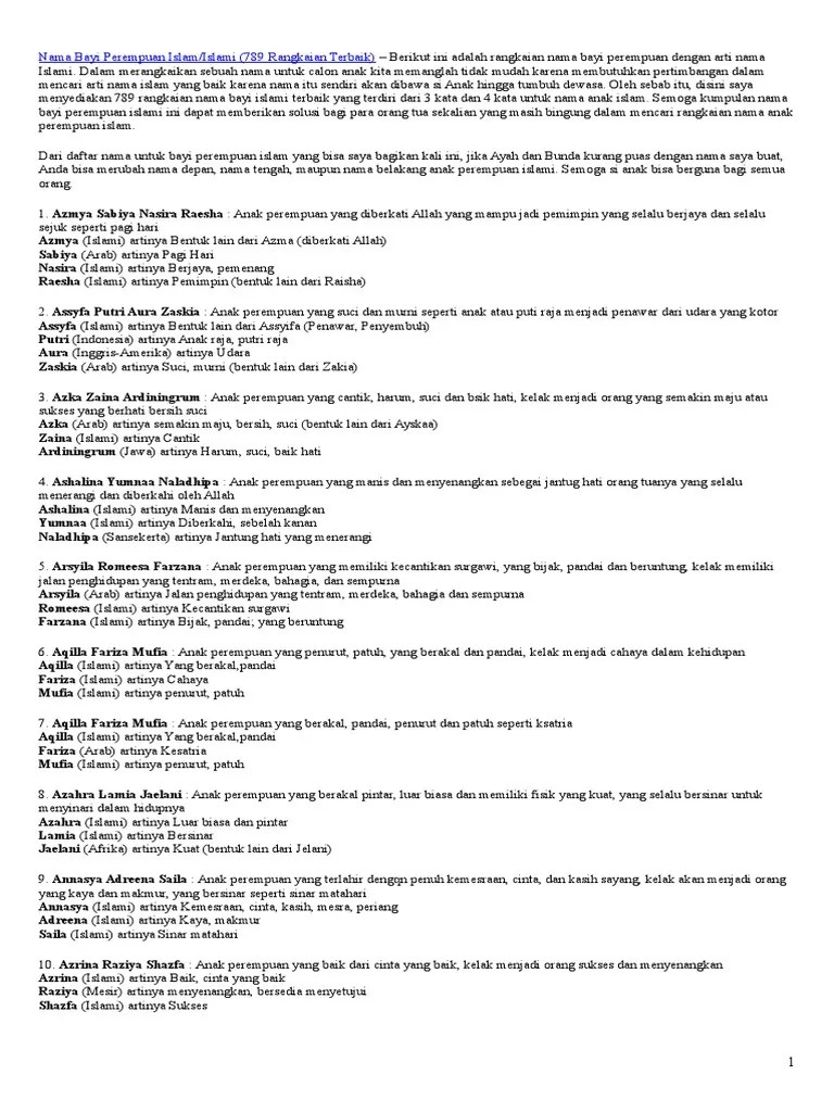 Nama Bayi Perempuan Islam | PDF