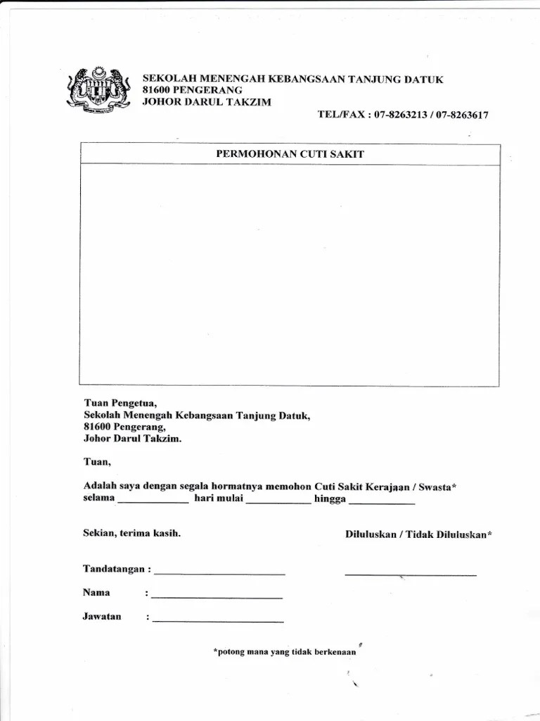 Mesyuarat ditangguhkan pada pukul 5.00 petang. Borang Permohonan Cuti Sakit Mc Pdf