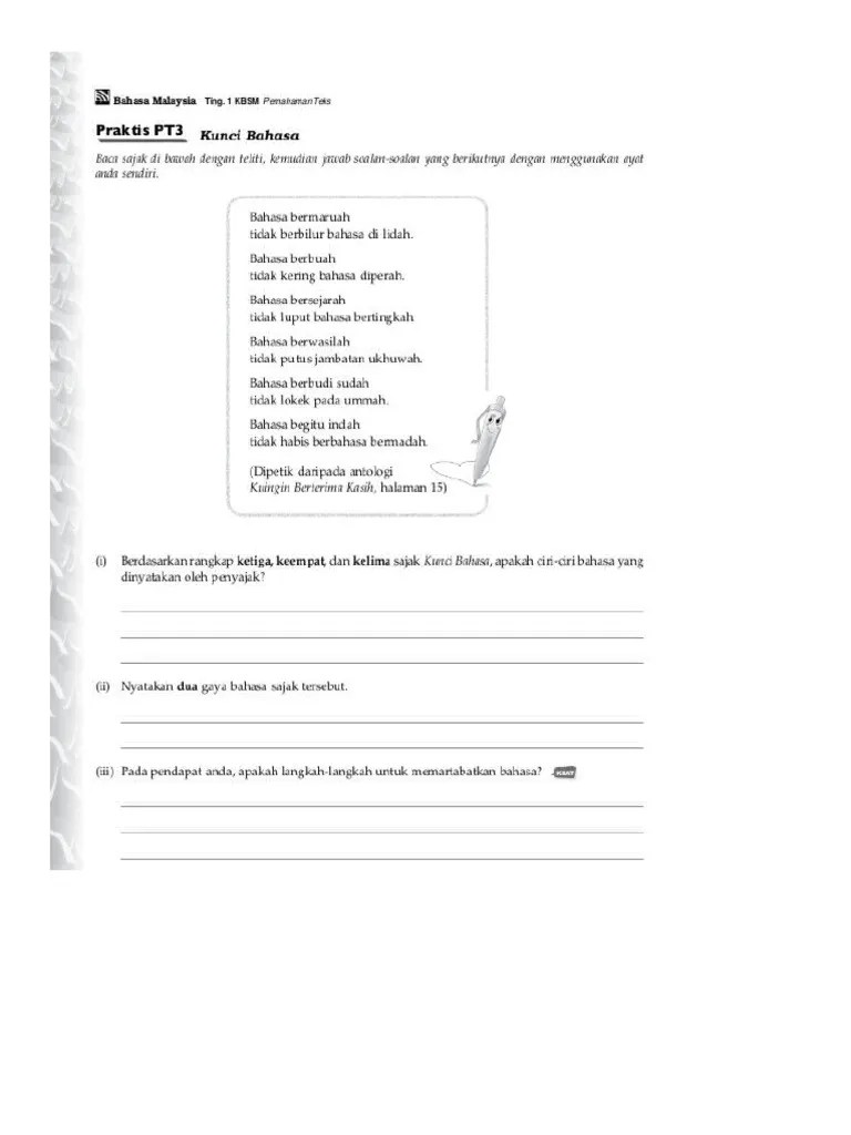 Slot bm tingkatan 1 ini merupakan perkongsian mengikut tajuk di dalam antologi kuingin berterima. Maksud Sajak Kunci Bahasa Pdf