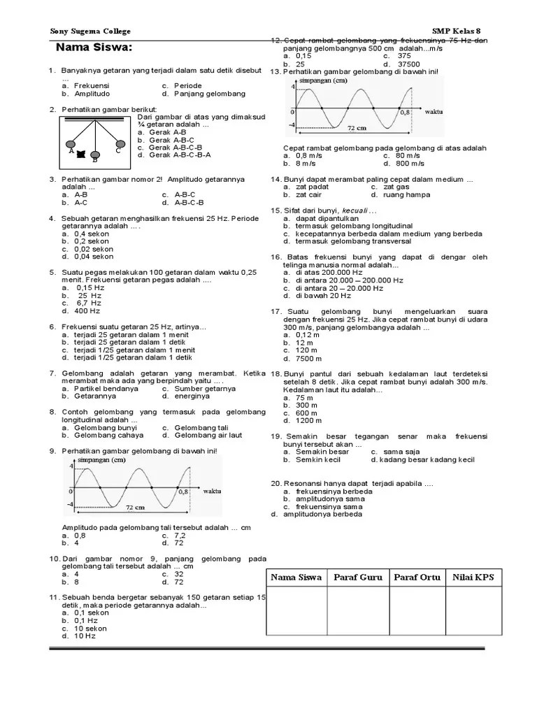Dari grafik simpangan terhadap waktu pada gambar di bawah . Soal Getaran Dan Gelombang Smp Kelas 8 Pdf Mudah