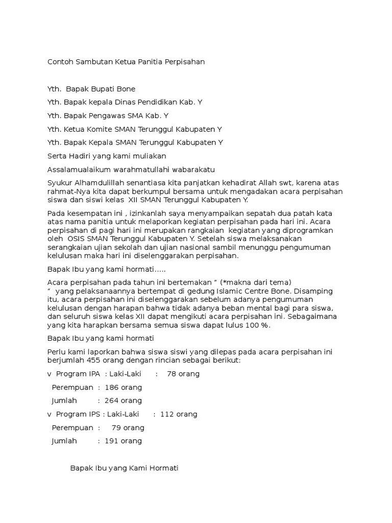 Contoh Sambutan Ketua Panitia Perpisahan | PDF