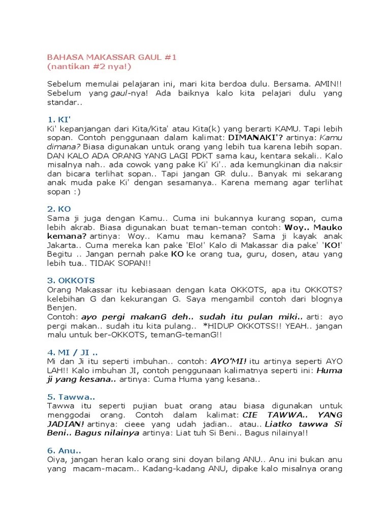 Bahasa Makassar Gaul | PDF