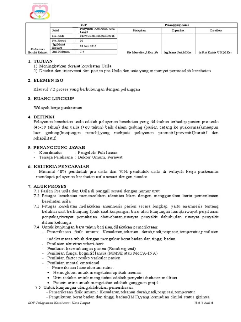 SOP Pelayanan Kesehatan Usia Lanjut | PDF